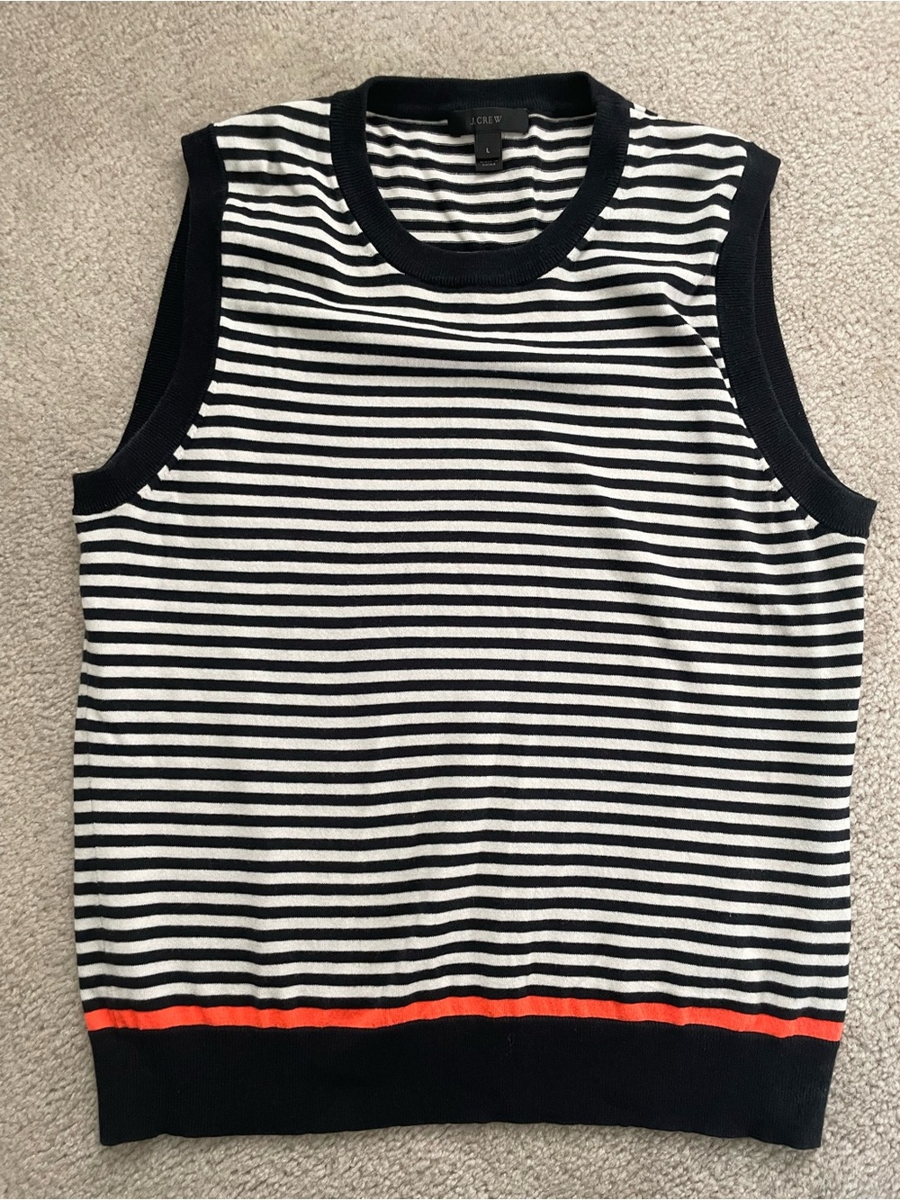 J. Crew Navy & White Striped Lightweight Sleeveless Knit Top with Orange Stripe